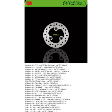 NG brake disc front CAGIVA / HONDA / KYMCO / SYM (160X58X4) (3X10,5mm)