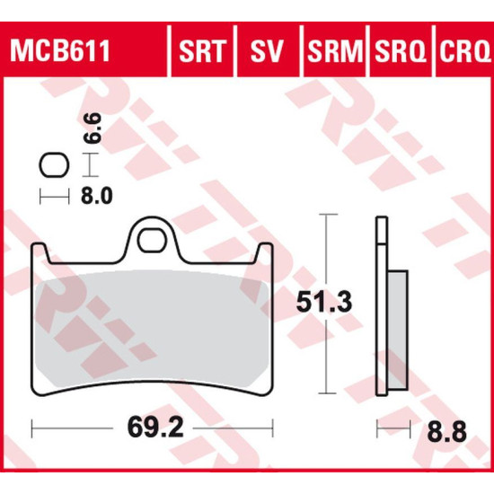 TRW LUCAS ZF brake pads KH252 SINTER ROAD / TRACK YAMAHA FZS / FZ6 600 '98-'10, YZF R6 '99-, MT-07 '14-'17, TRACER 700 '