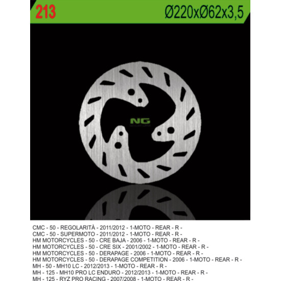 NG brake disc rear HM50 (CRE50) 01-06 (220X62X3,5) (3X10,5mm)