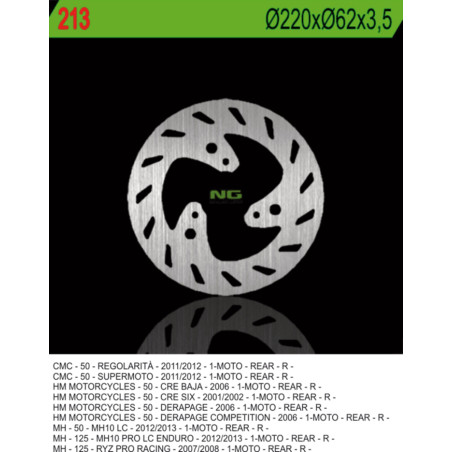 NG brake disc rear HM50 (CRE50) 01-06 (220X62X3,5) (3X10,5mm)