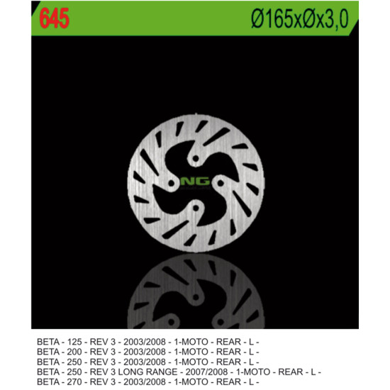 NG brake disc rear BETA REV 3 125 / 200 / 250 / 270 '03-'08 (165X3) (4X10,5mm)