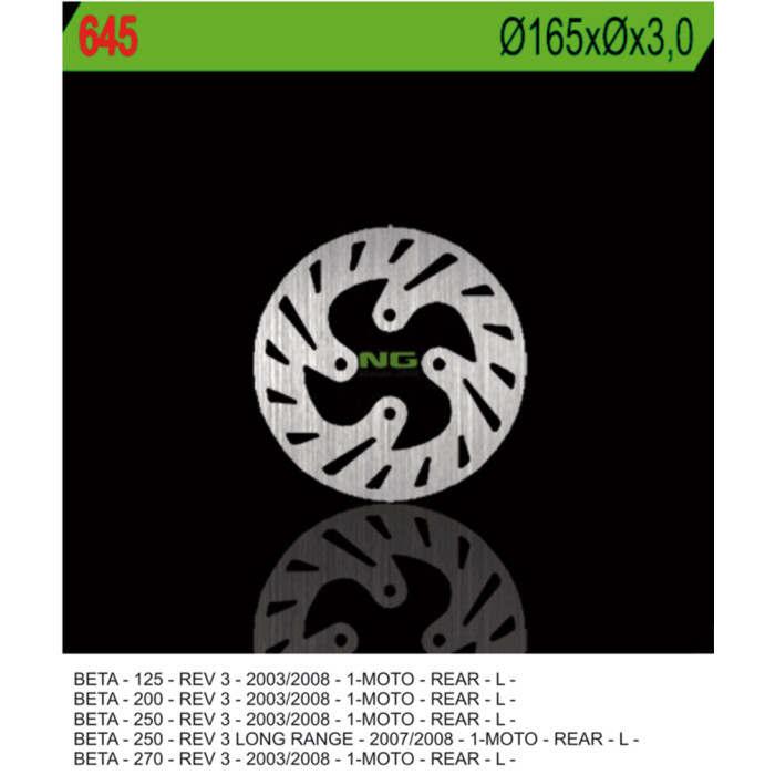 NG stabdžių diskas galas BETA REV 3 125 / 200 / 250 / 270 '03-'08 (165X3) (4X10,5mm)