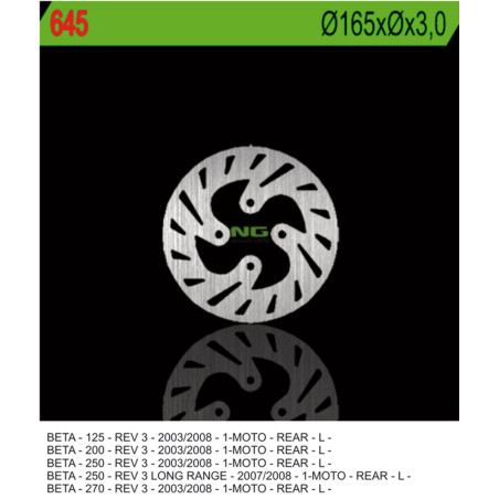 NG stabdžių diskas galas BETA REV 3 125 / 200 / 250 / 270 '03-'08 (165X3) (4X10,5mm)