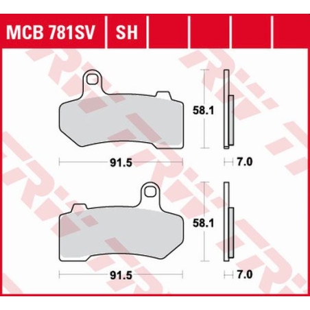 TRW LUCAS brake pads KH409 SINTER STREET HARLEY-DAVIDSON 1130 / 1250 / 1584 / 1690 / 1750 / 1800 / 1870 / 1923 06-21, rear