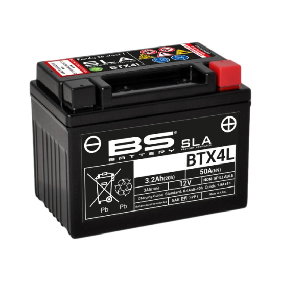BS BTX4L+ / BTZ5S (YTX4L-BS, YT4L-BS, YTZ5S) 12V 3AH 114X71X86 neaptarnaujamas - želinis