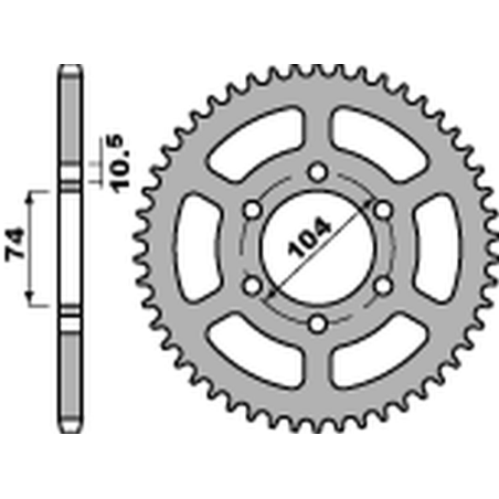 PBR galinė žvaigždė 481 45 C45 KAWASAKI Z 400/550 '80-'83, Z 650 '79, KH 500 '72-'75 (JTR481.45) (žingsnis 530)