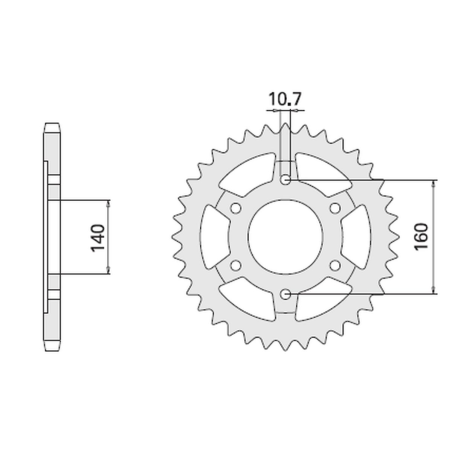 CHT galinė žvaigždė 502 45 (A4150502450) HONDA XR 350 , KAWASAKI GPX