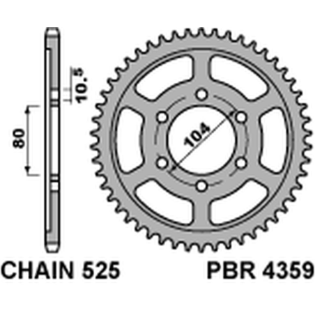 PBR galinė žvaigždė 4359 44 C45 KAWASAKI ZXR 750R NINJA '96-'03, KLZ VERSYS 1000 '12-'20, Z 1000 '03-'20 (JTR1489.44) (žingsnis 