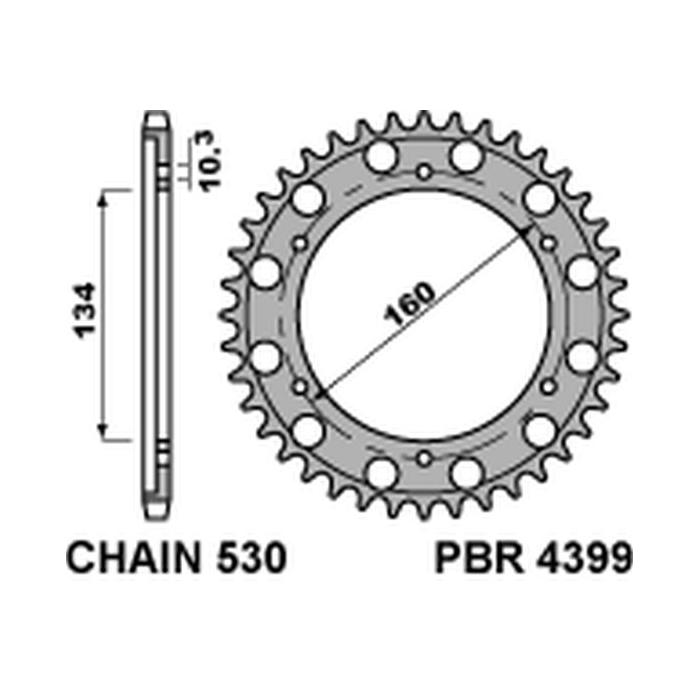 PBR rear sprocket 4399 44 C45 CBR 900 RR`00-03, CBR 1000RR`06-15 (JTR1306.44) (pitch 530) (+2)
