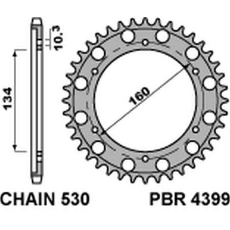 PBR galinė žvaigždė 4399 44 C45 CBR 900 RR`00-03, CBR 1000RR`06-15 (JTR1306.44) (žingsnis 530) (+2)