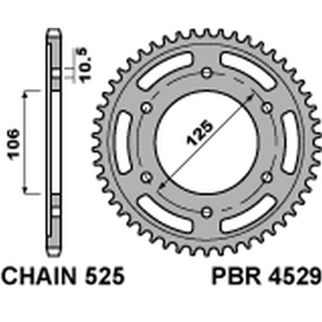 PBR galinė žvaigždė 4529 49 C45 TRIUMPH 675 DAYTONA/ STREET TRIPLE '06-'20, BONNEVILLE/SPEEDMASTER/THRUXTON 1200 (JTR2014.49) (ž