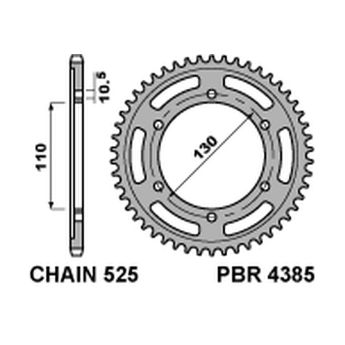 PBR rear sprocket 4385 43 C45 SUZUKI GSXR 600 (11-16), YAMAHA MT-07`14-16 (JTR1876.43) (pitch 525)