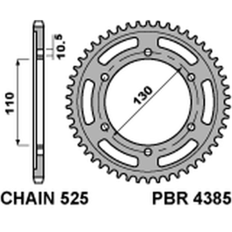 PBR galinė žvaigždė 4385 43 C45 SUZUKI GSXR 600 (11-16), YAMAHA MT-07`14-16 (JTR1876.43) (žingsnis 525)