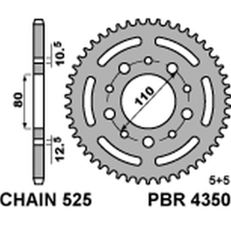 PBR galinė žvaigždė 4350 43 C45 HONDA CB 500 '94-'03, CB 750 '91-'03, VT 600 SHADOW '90-'04 (JTR1332.43) (žingsnis 525)