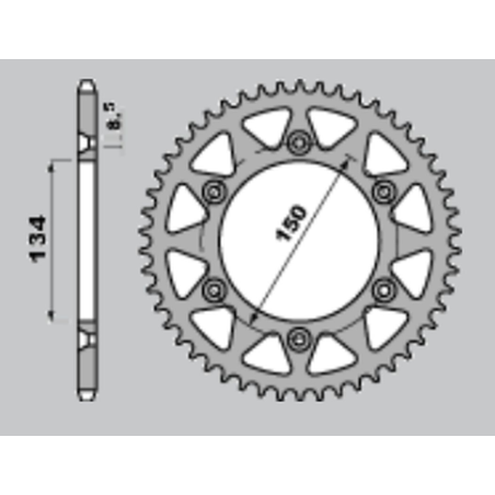 CHT galinė žvaigždė 489 50 KAWASAKI KX/KXF `84-20 (JTR460.50)* (žingsnis 520) aliumininė sidabro spalvos