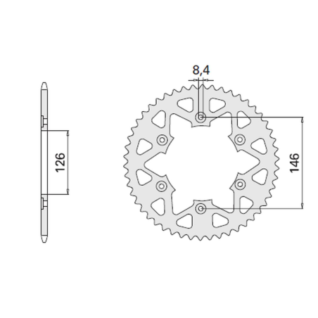CHT galinė žvaigždė 808 49 SUZUKI RM 125/250 '80-'12 RMZ RM-Z 250/450 '04-'21 ,DR-Z 400 '00-'21, DR 350 '90-'99 aliumininė sidab