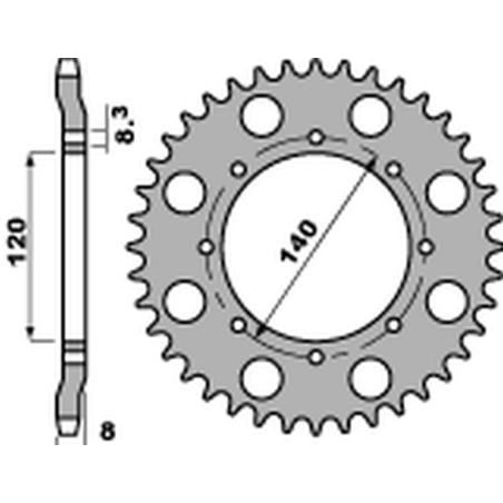 PBR galinė žvaigždė 506 44 C45 KAWASAKI KLR 600 '84-'90 (JTR477.44) (žingsnis 520) (STD.+1)
