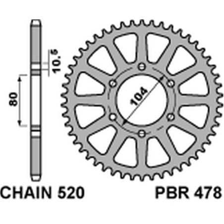PBR galinė žvaigždė 478 47 C45 KAWASAKI Z 1000/SX '03-'20, ZX-10R/RR '04-'20, ZX-6R '98-'20, ER-6N '06-'17, VERSYS 650 '07-'20 (