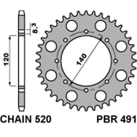 PBR galinė žvaigždė 491 41 C45 KAWASAKI KLE 500 '97-'07, KLR 650 '87-'17, W 800 '18-'20 (JTR487.41) (žingsnis 520)