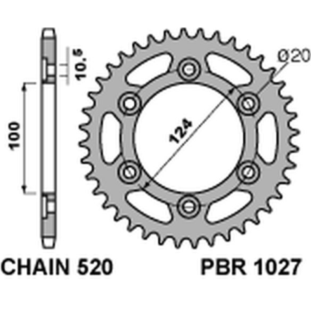 PBR galinė žvaigždė 1027 42 C45 DUCATI MONSTER 695/800 (JTR735.42) (žingsnis 520)