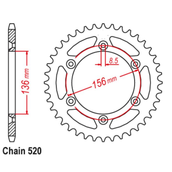 CHT rear sprocket aluminum T7075 702 52 HUSQVARNA TE/TC 90-14, BETA 350/400/450 RR 4T, CAGIVA 125/250 WMX/WRK ENDURO color
