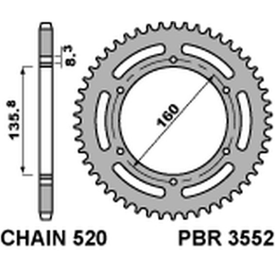 PBR rear sprocket 3552 38 L (pitch 520) (JTR5.38)