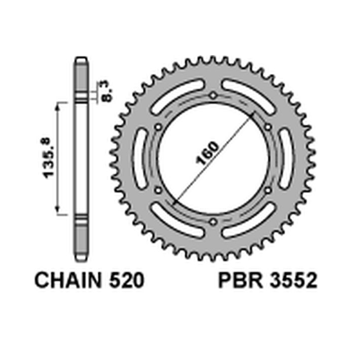 PBR rear sprocket 3552 38 L (pitch 520) (JTR5.38)