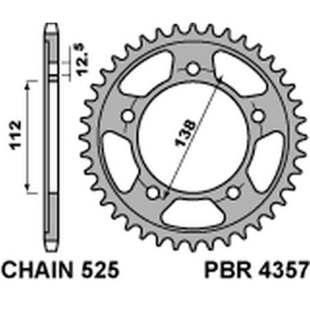 PBR galinė žvaigždė 4357 38 C45 HONDA VT 750S 11-13 (JTR1304.38) (žingsnis 525)