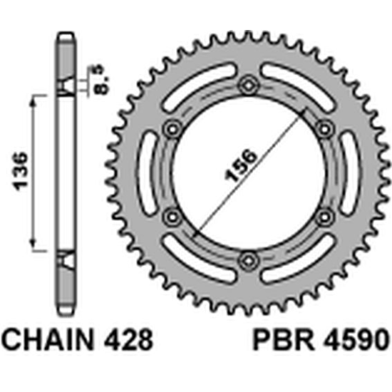 PBR rear sprocket 4590 54 C45 HUSQVARNA TE 125 (4T) '10-'13 (pitch 428)
