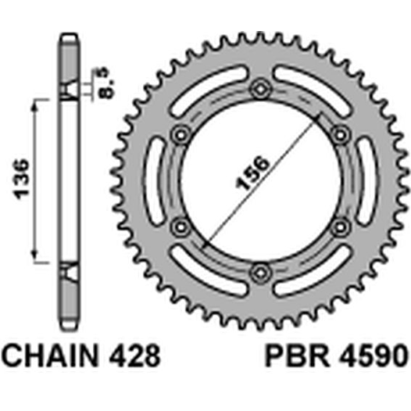 PBR galinė žvaigždė 4590 54 C45 HUSQVARNA TE 125 (4T) '10-'13 (žingsnis 428)