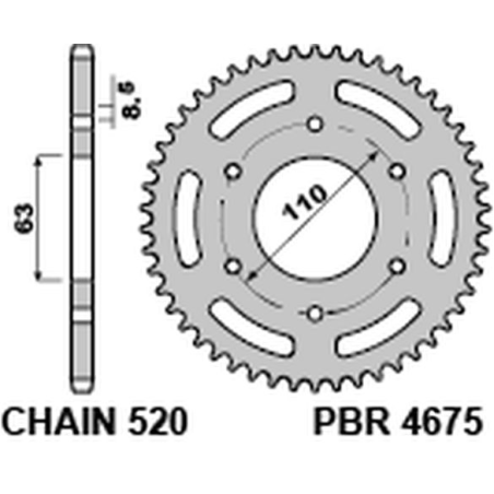 PBR galinė žvaigždė 4675 45 KTM 125 DUKE '14-18, 390 DUKE/RC '13-18 (JTR890.45) (žingsnis 520)