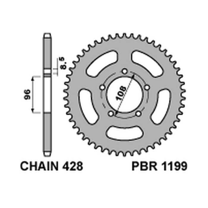 PBR rear sprocket 1199 49 C45 MZ 125 RT/SM (pitch 428)