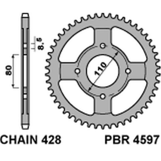 PBR rear sprocket 4597 42 C45 HONDA CBF 125 09-14 (JTR1219.42) (step 428)