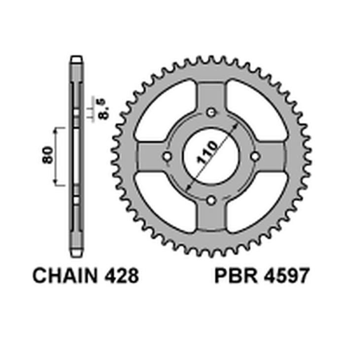 PBR rear sprocket 4597 42 C45 HONDA CBF 125 09-14 (JTR1219.42) (step 428)