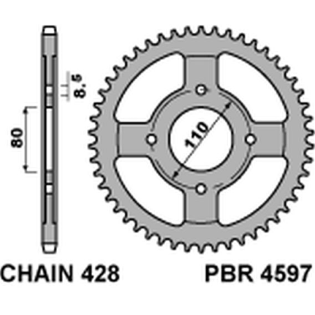 PBR galinė žvaigždė 4597 42 C45 HONDA CBF 125 09-14 (JTR1219.42) (žingsnis 428)