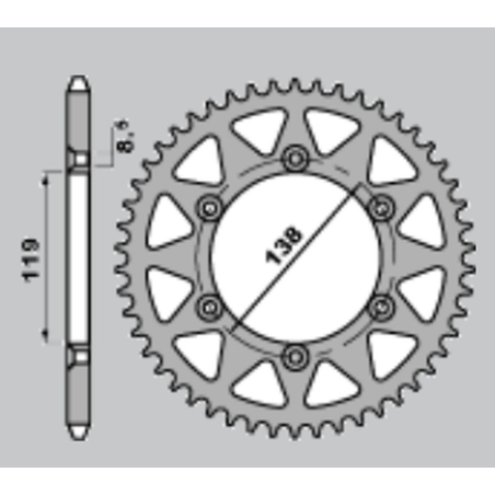 CHT galinė žvaigždė aliumininė T7075 213 48 HUSABERG FE 400/ FE 600 '96-'99 (JTR1950.48) (žingsnis 520) spalva sidabro