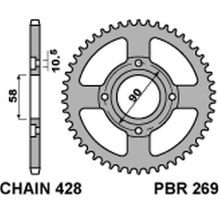 PBR galinė žvaigždė 269 44 C45 HONDA DAELIM VC 125S 96-99 (žingsnis 428) (JTR269.44)