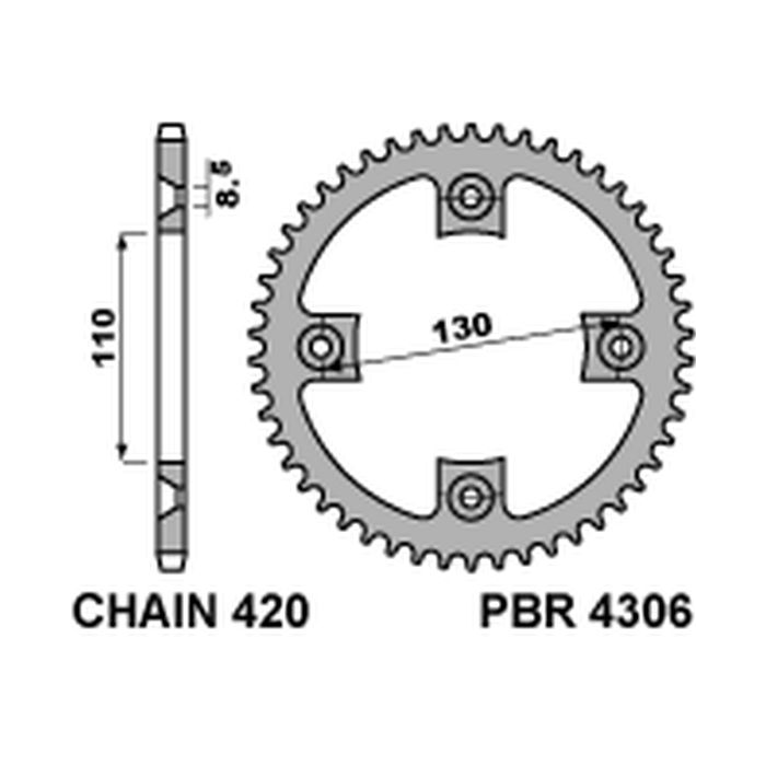 PBR rear sprocket 4306 55 HONDA CR 80/85 (JTR215.55)* (pitch 420)