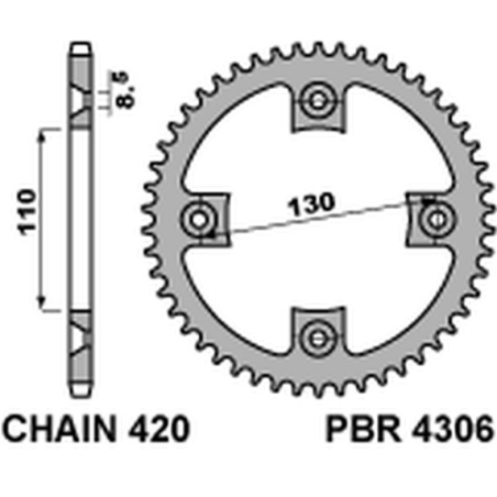 PBR galinė žvaigždė 4306 55 HONDA CR 80/85 (JTR215.55)* (žingsnis 420)