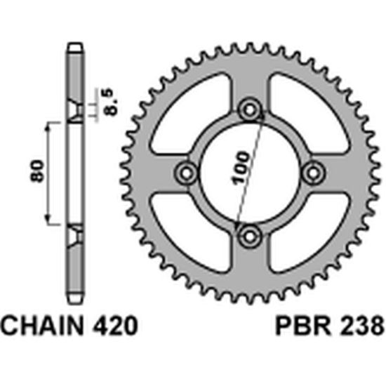 PBR rear sprocket 238 46 C45 HONDA CRF 80F 04-13 (pitch 420) (JTR1214.46)