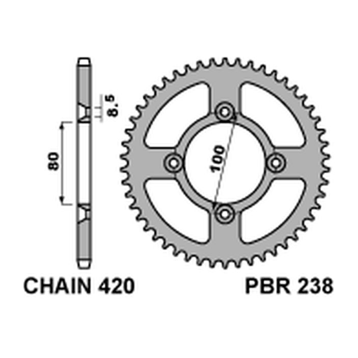 PBR rear sprocket 238 46 C45 HONDA CRF 80F 04-13 (pitch 420) (JTR1214.46)