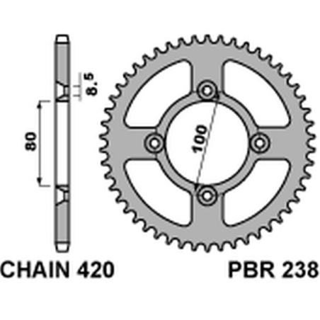 PBR galinė žvaigždė 238 46 C45 HONDA CRF 80F 04-13 (žingsnis 420) (JTR1214.46)