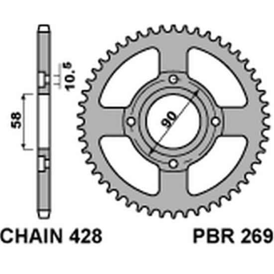 PBR rear sprocket 269 39 HONDA CB 125T 78-82 (JTR269.39) (step 428)