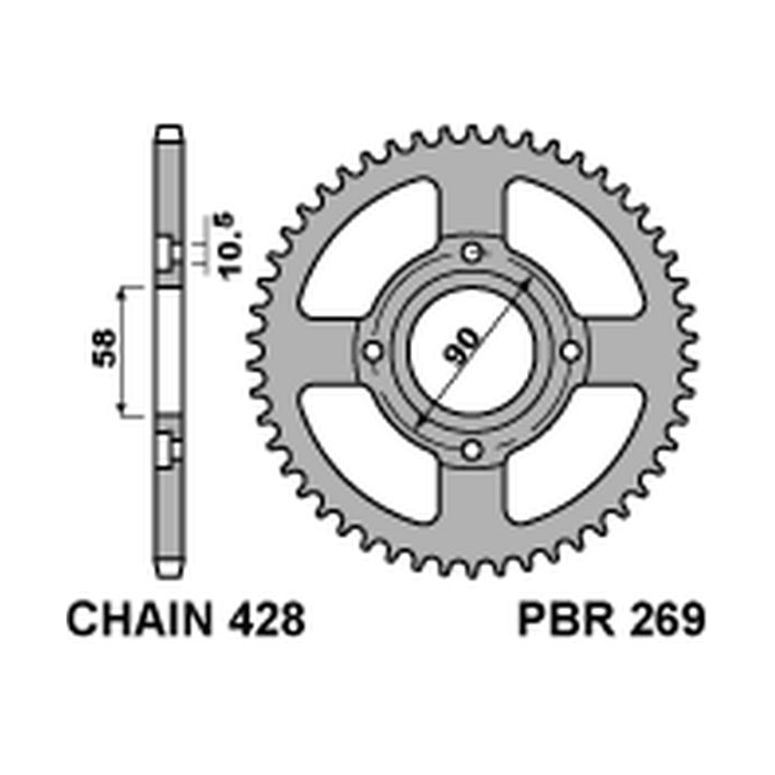 PBR rear sprocket 269 39 HONDA CB 125T 78-82 (JTR269.39) (step 428)