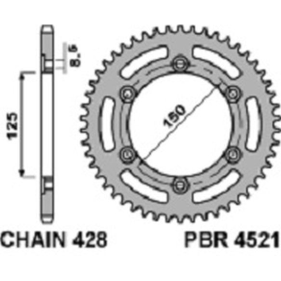PBR rear sprocket 4521 45 F HONDA CG 125 ES (04-06) (step 428)