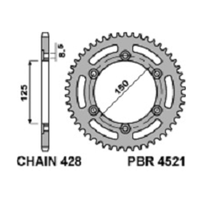 PBR rear sprocket 4521 45 F HONDA CG 125 ES (04-06) (step 428)