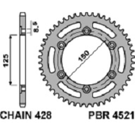 PBR galinė žvaigždė 4521 45 F HONDA CG 125 ES (04-06) (žingsnis 428)