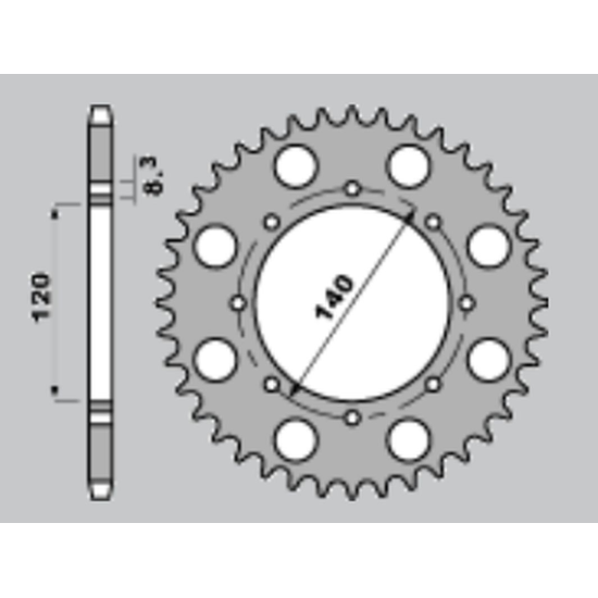 JR rear sprocket 491 38 KAWASAKI KLE 250 '93-'01, KLE 500 '91-'07, KLR 650 '87-'17, W 800 '18-'22