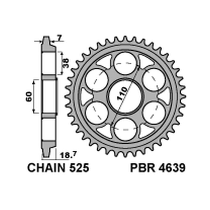 PBR rear sprocket 4639 39 ( HARDENED STEEL ) DUCATI 1199 PANIGALE (12-13) (pitch 525)