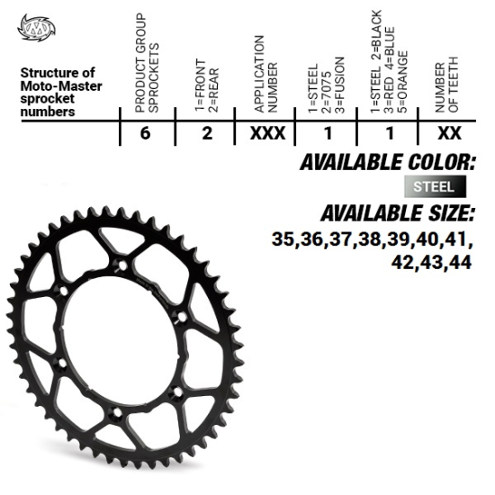 MOTO-MASTER steel rear sprocket ULTRALIGHT 4644 42 (464442) KTM SX 50/SX 50 MINI '14-, SX-E5 E-BIKE '19x17, TC 50 MINI '18